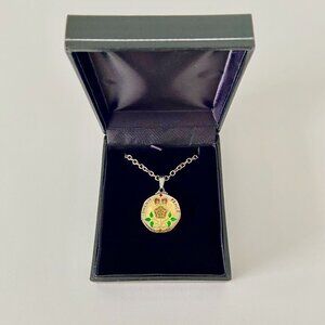 Enamelled England 1987 Twenty Pence Coin Necklace on Silver Chain